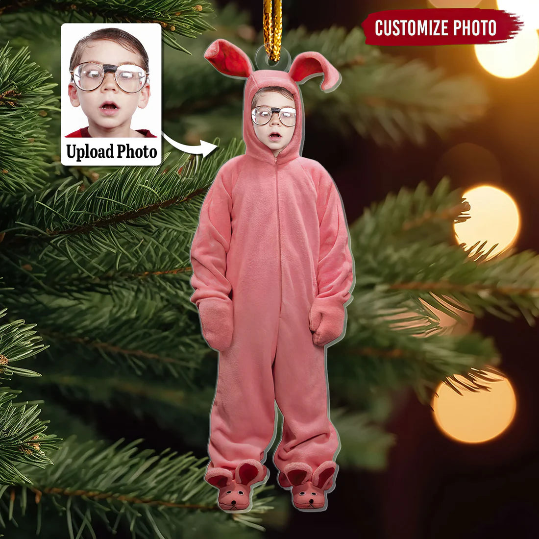 Custom Photo Pink Nightmare Pink Bunny Ornament