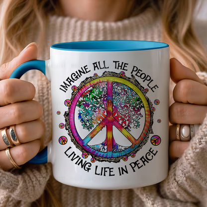 Hippie Imagine All The People Living Life In Peace Accent Mug