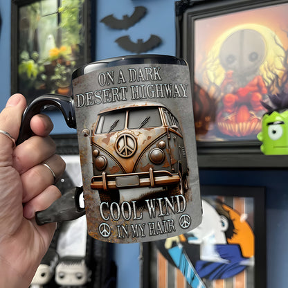 Hippie Bus On A Dark Desert Highway Accent Mug