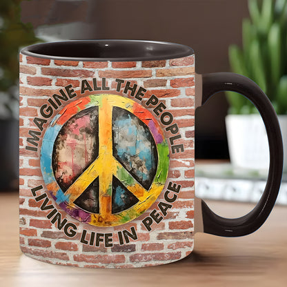 Hippie Symbol Vintage Imagine All The People Living Life In Peace Accent Mug