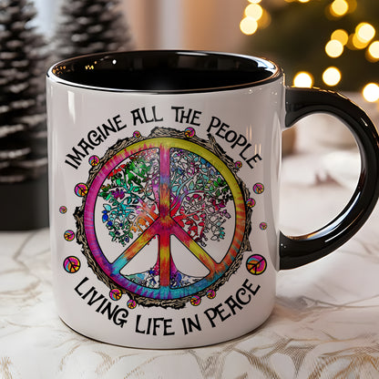 Hippie Imagine All The People Living Life In Peace Accent Mug