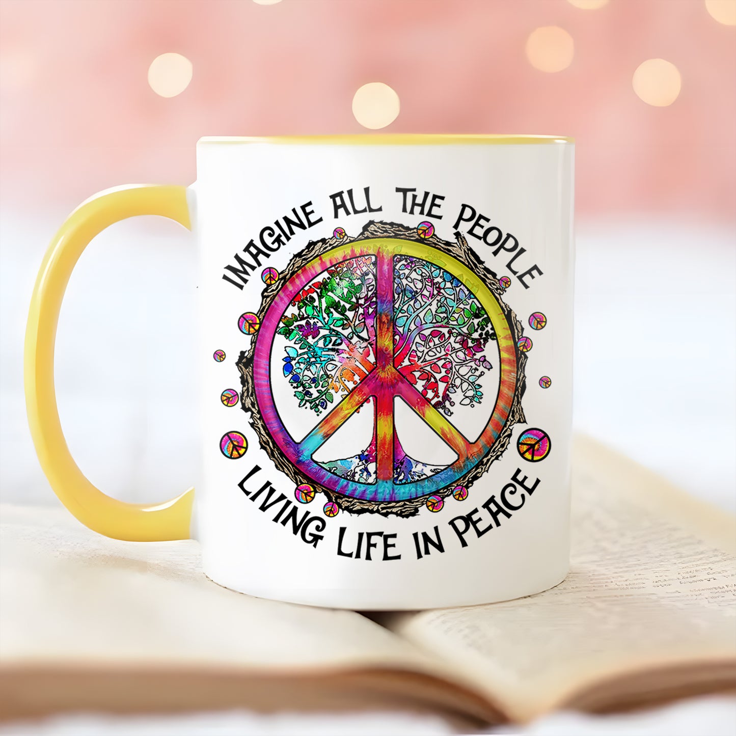 Hippie Imagine All The People Living Life In Peace Accent Mug