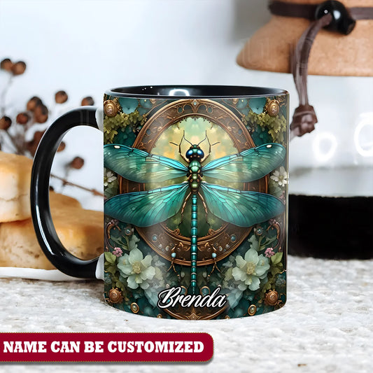 Beautiful Dragonflies Flower Personalized Accent Mug