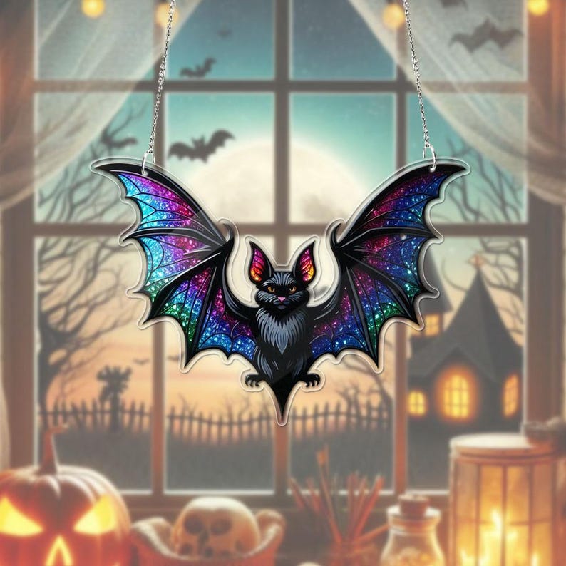 Bat Acrylic Window Hanging, Indoor Decor, Bat lovers gift, Funny Bat window decor, Halloween Gift, Halloween decor, Garden Gift, Bat Lover’s