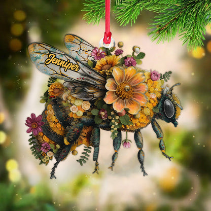 Beautiful Bee Flower Personalized Acrylic Ornament Christmas Gift