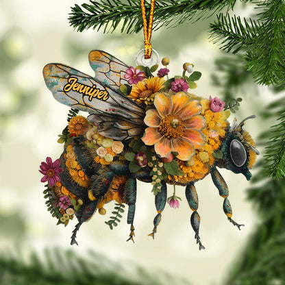 Beautiful Bee Flower Personalized Acrylic Ornament Christmas Gift