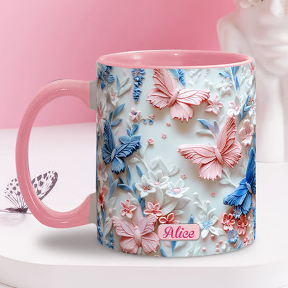 Pink And Blue Butterflies - Personalized Butterfly Accent Mug