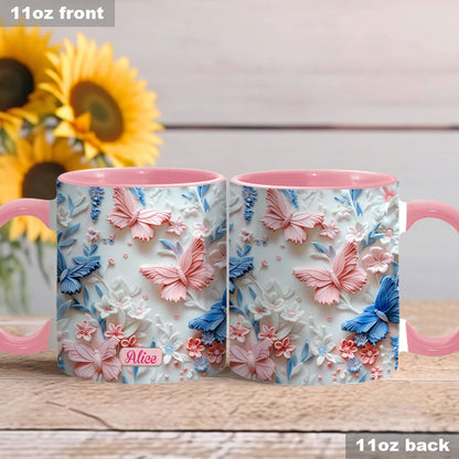 Pink And Blue Butterflies - Personalized Butterfly Accent Mug