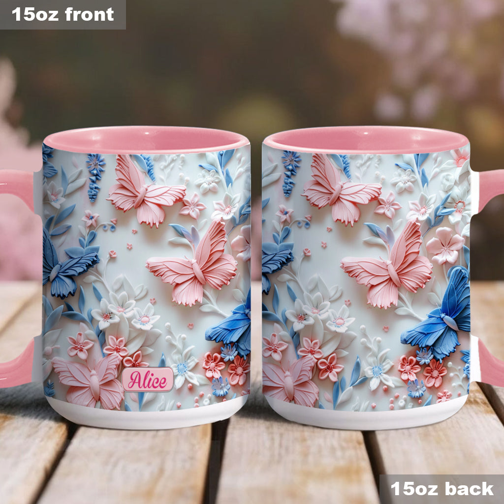 Pink And Blue Butterflies - Personalized Butterfly Accent Mug