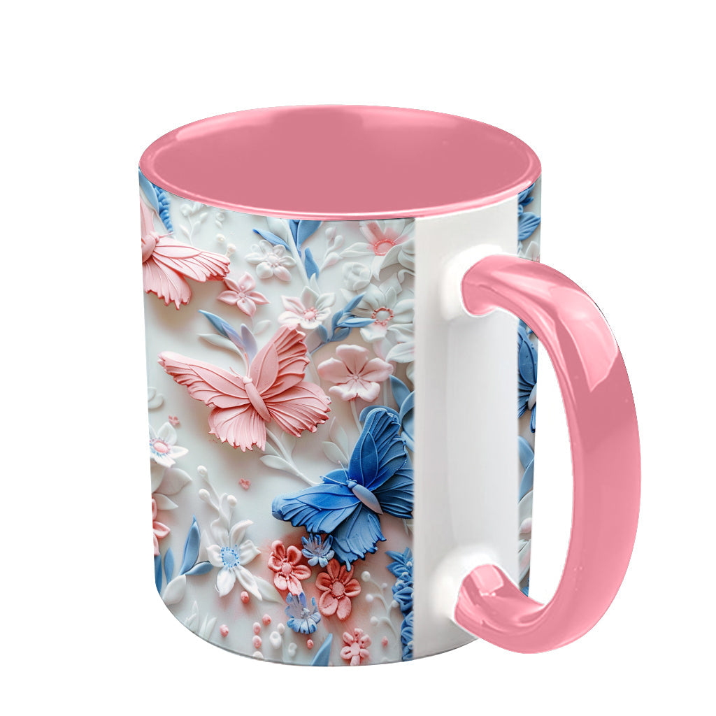 Pink And Blue Butterflies - Personalized Butterfly Accent Mug