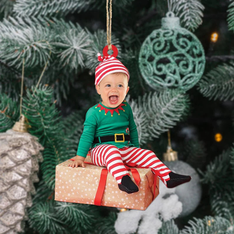 Baby Elf Custom Baby Face For Christmas Photo Ornament