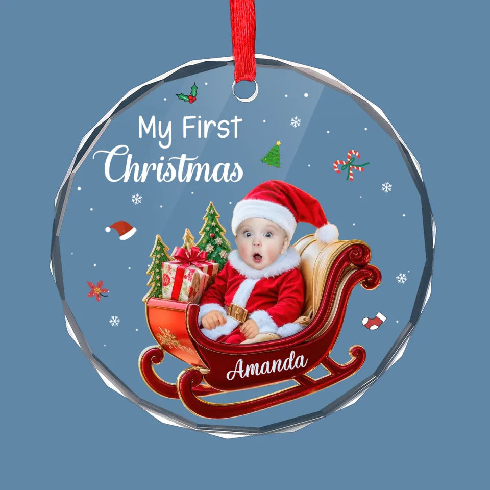 Custom Photo My Adorable Little Santa Who Brings Joy To My Heart - Family Personalized Custom Acrylic Ornament