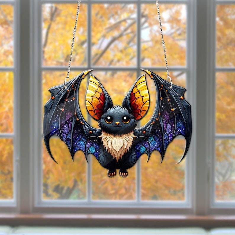 Bat Acrylic Window Hanging, Indoor Decor, Bat lovers gift, Funny Bat window decor, Gothic bat, Halloween decor, Garden Gift, Bat Lover’s