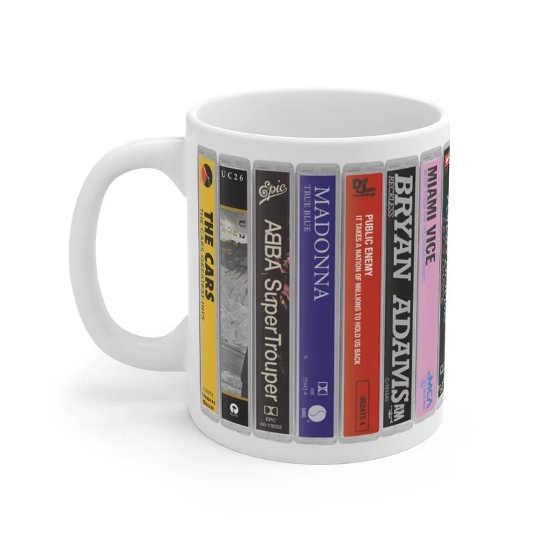 Queen 70s 80s Music Cassette Collection White Mug