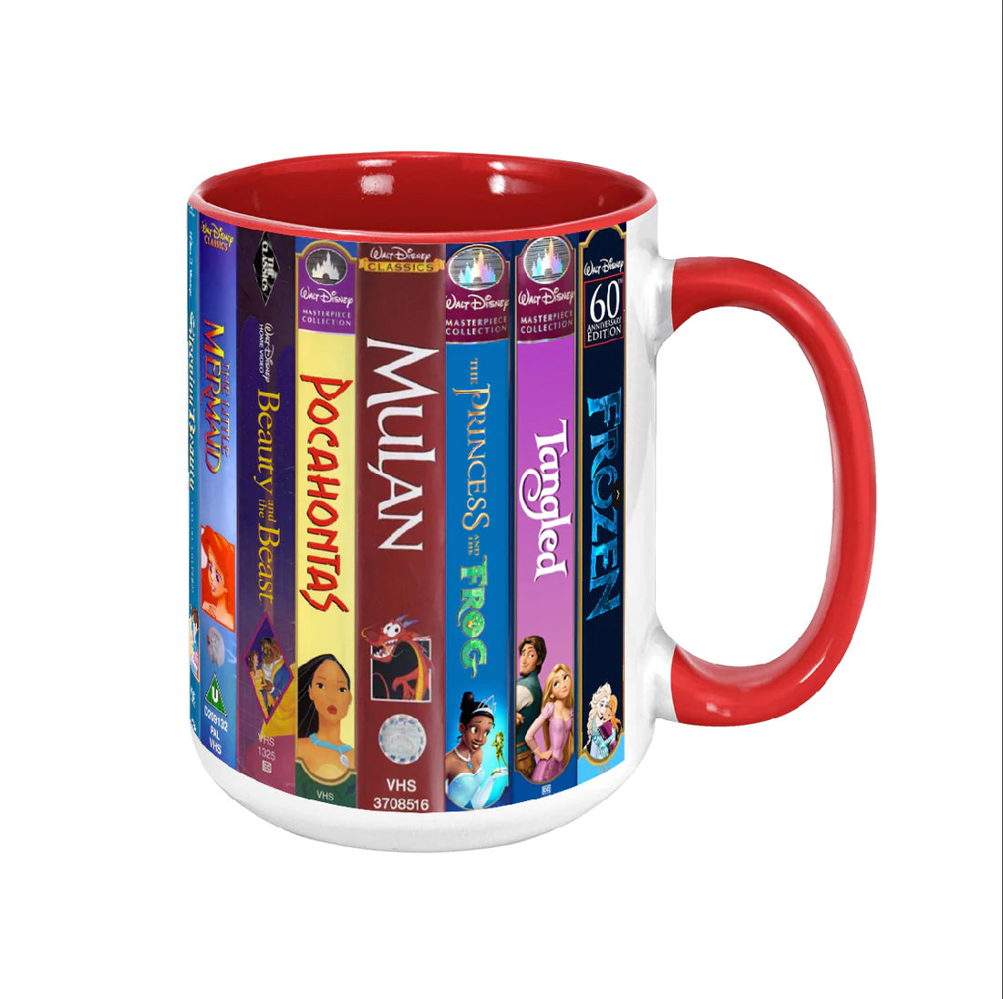 Classic Childhood Cartoon VHS Tapes Collection Red Accent Mug