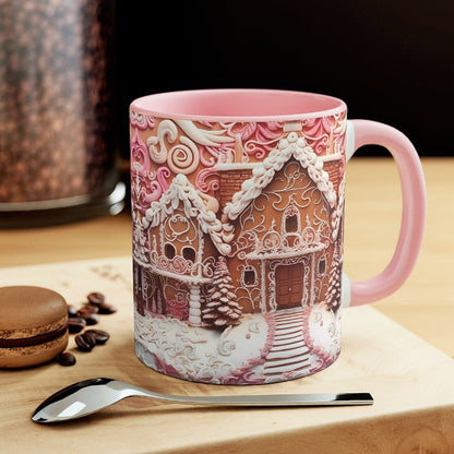 Pink Gingerbread House Cup Whimsical Accent Mug - Gift For Christmas