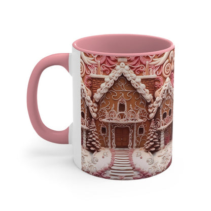 Pink Gingerbread House Cup Whimsical Accent Mug - Gift For Christmas