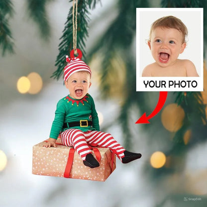 Baby Elf Custom Baby Face For Christmas Photo Ornament