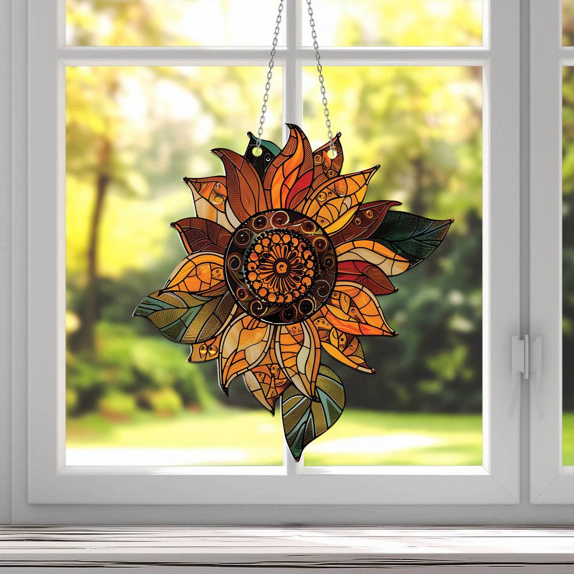 ACRYLIC Sunflowers Highland cow Window Hanging, Gift For Flower Lover’s